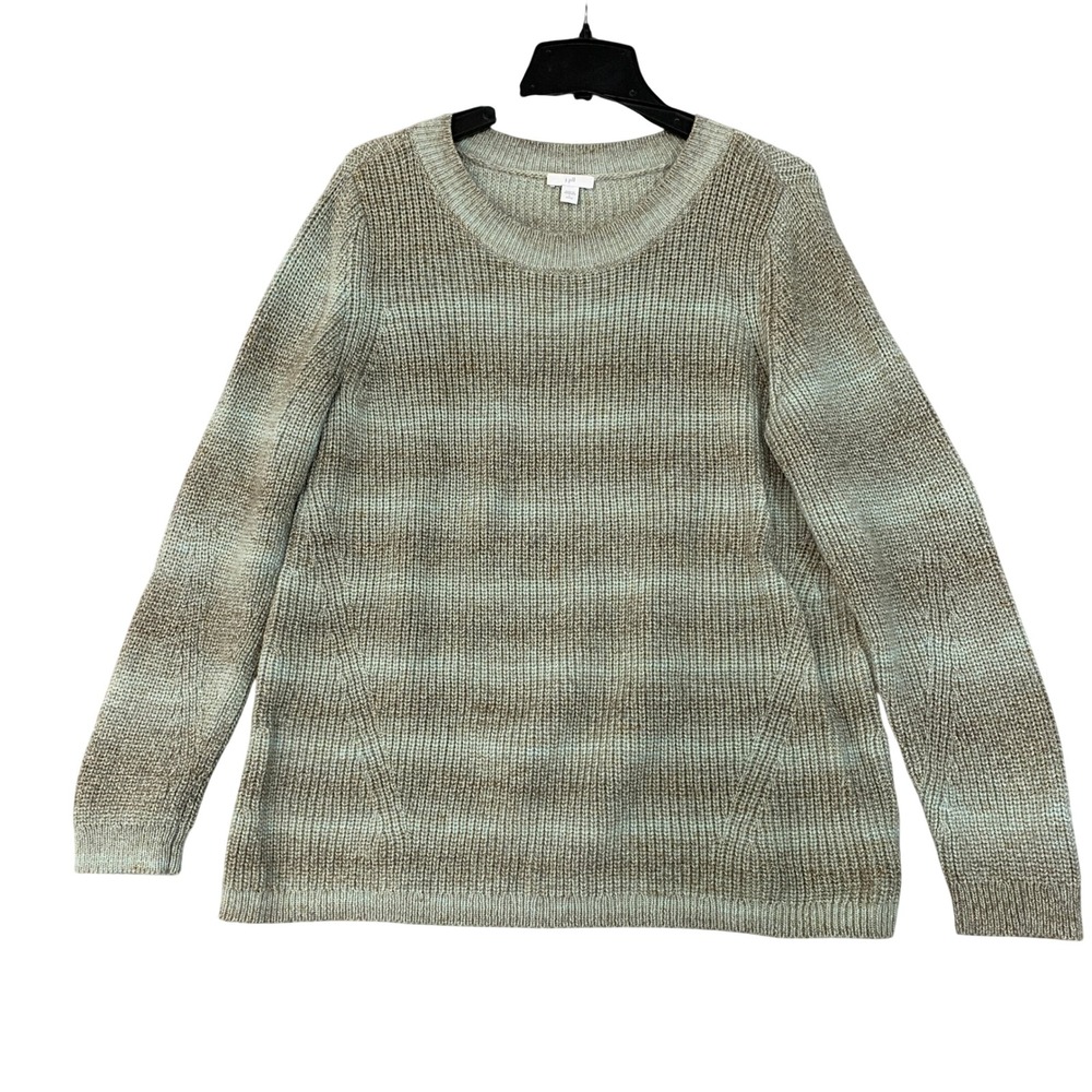 J. Jill Women's LP Ombre Ribbed Knit Pullover Sweater Green Cotton Blend